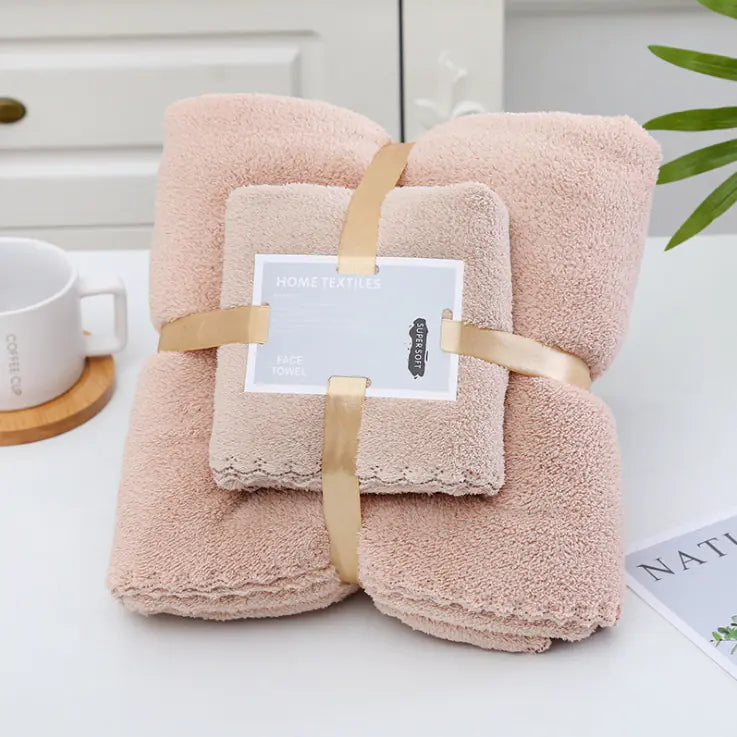 Coral Fleece Bath Towel Set - Thick, Absorbent, Warm