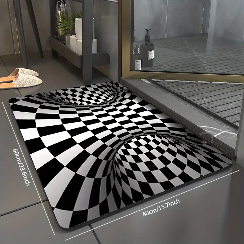 Black and White Checkered 3D Illusion Area Rug