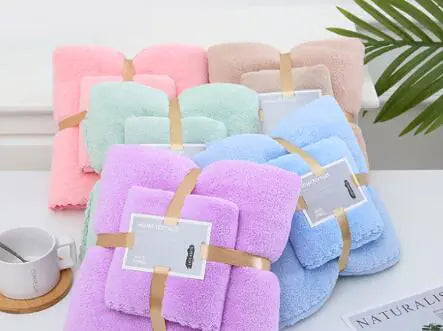 Coral Fleece Bath Towel Set - Thick, Absorbent, Warm