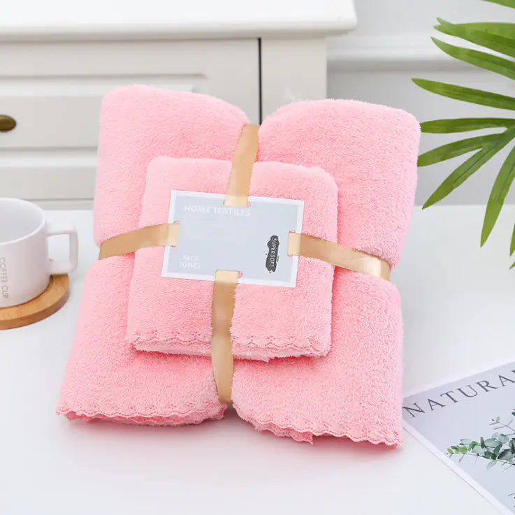 Coral Fleece Bath Towel Set - Thick, Absorbent, Warm