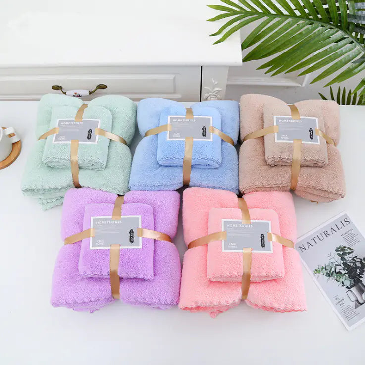 Coral Fleece Bath Towel Set - Thick, Absorbent, Warm