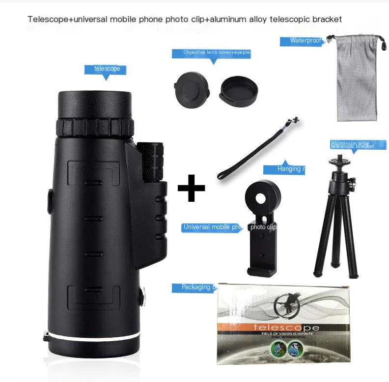 40x60 High Definition Monocular with Phone Holder