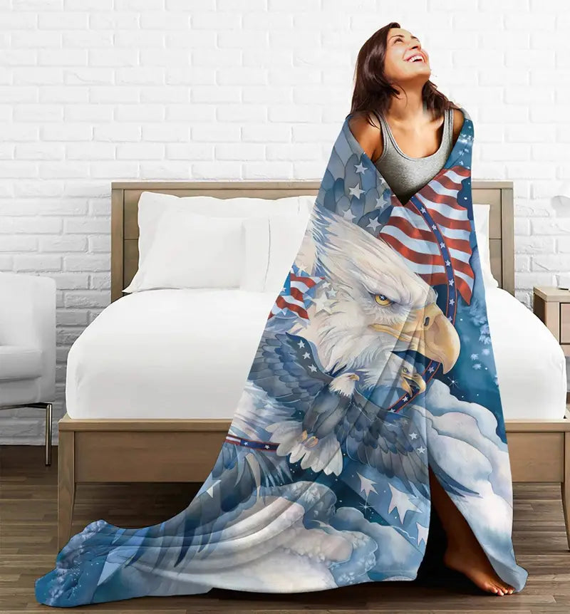 American Flag Eagle Super Soft Flannel Blanket (1pc)