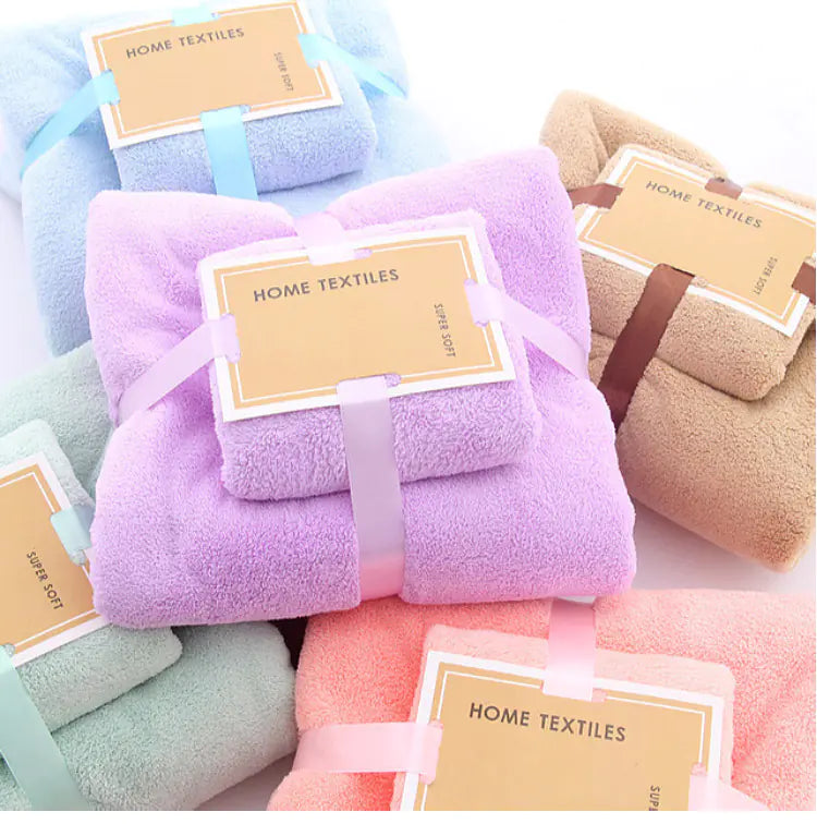 Coral Fleece Bath Towel Set - Thick, Absorbent, Warm