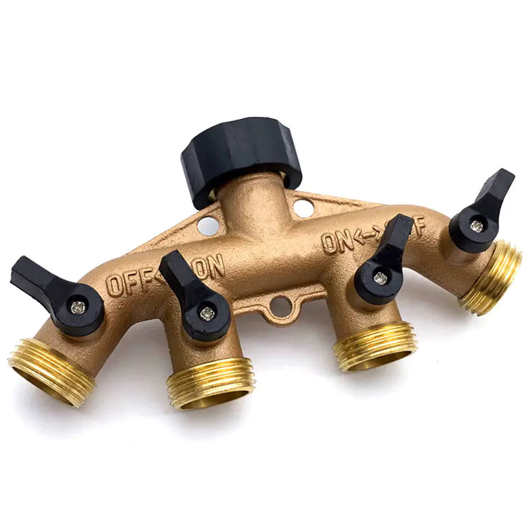 Heavy-Duty Brass 4-Way Ball Valve for Garden Hose
