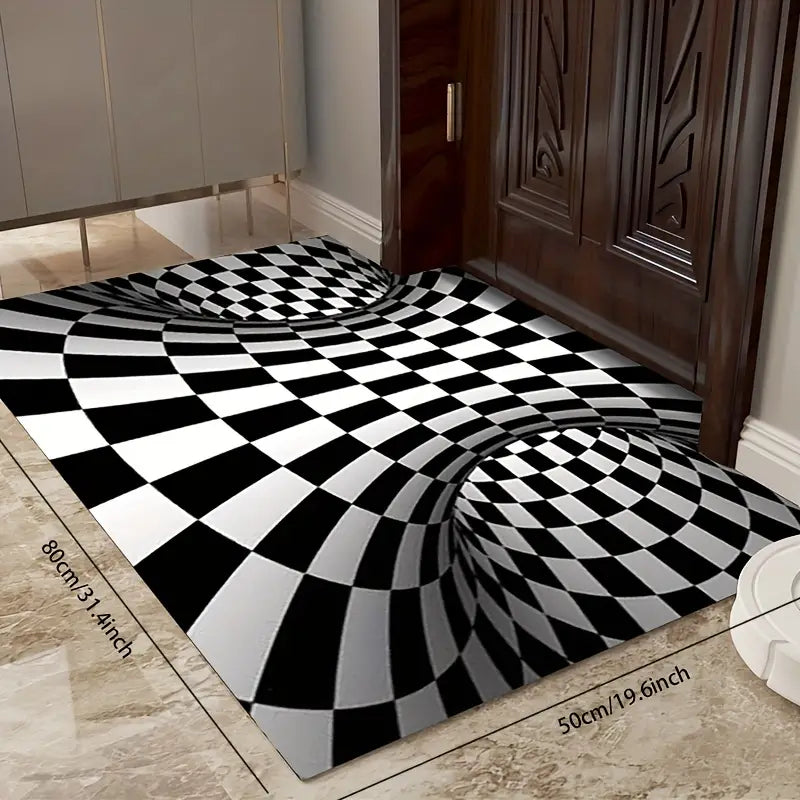 Black and White Checkered 3D Illusion Area Rug
