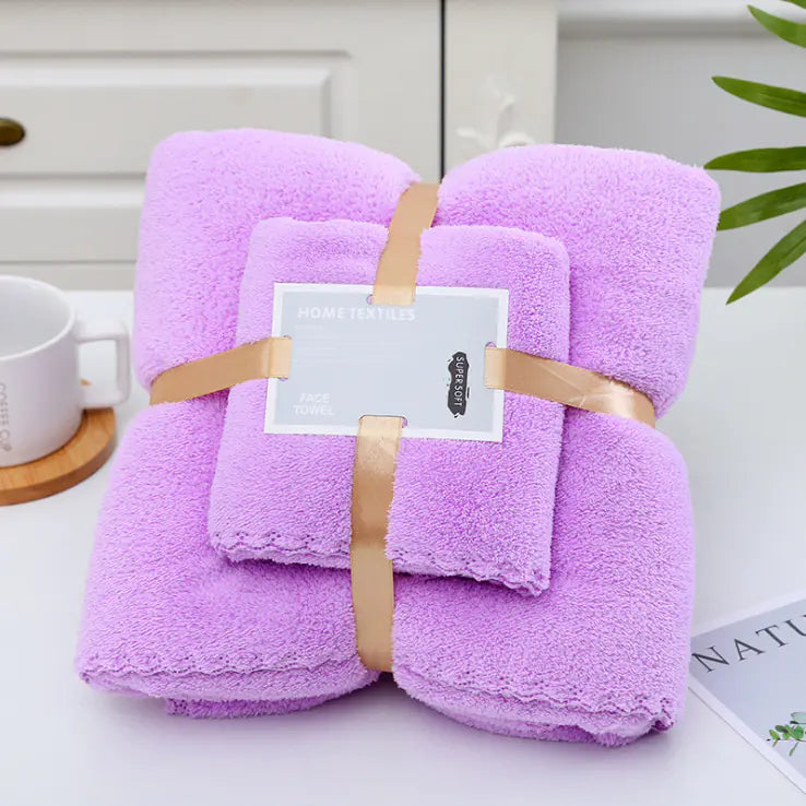 Coral Fleece Bath Towel Set - Thick, Absorbent, Warm