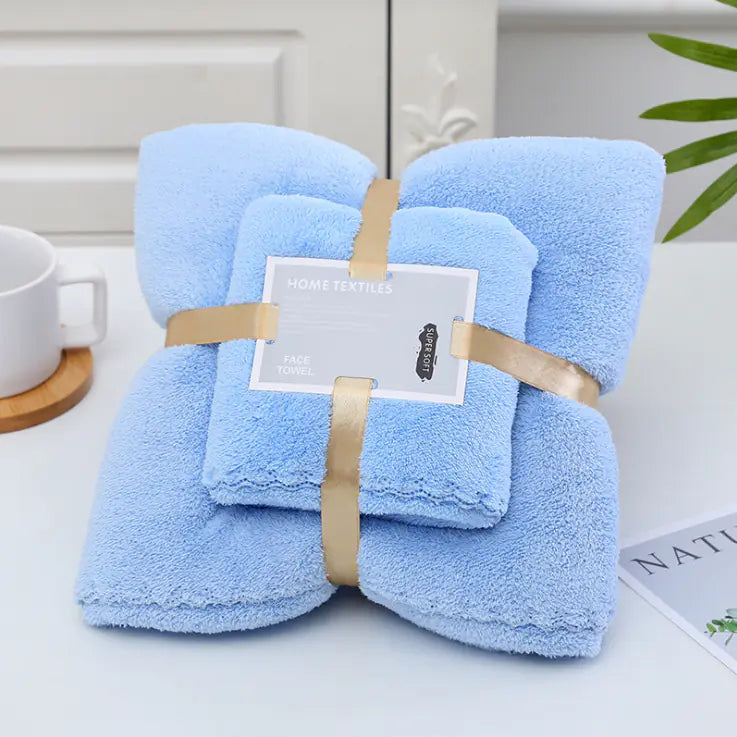 Coral Fleece Bath Towel Set - Thick, Absorbent, Warm