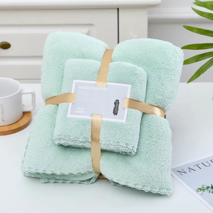 Coral Fleece Bath Towel Set - Thick, Absorbent, Warm